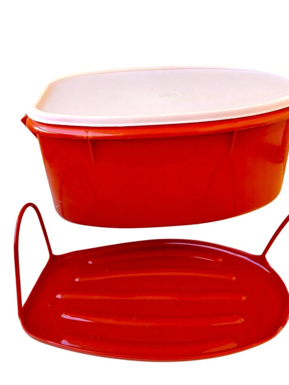 TUPPERWARE 487-5 Storage Container Roast Turkey Ham Keeper Paprika Red 3 pieces